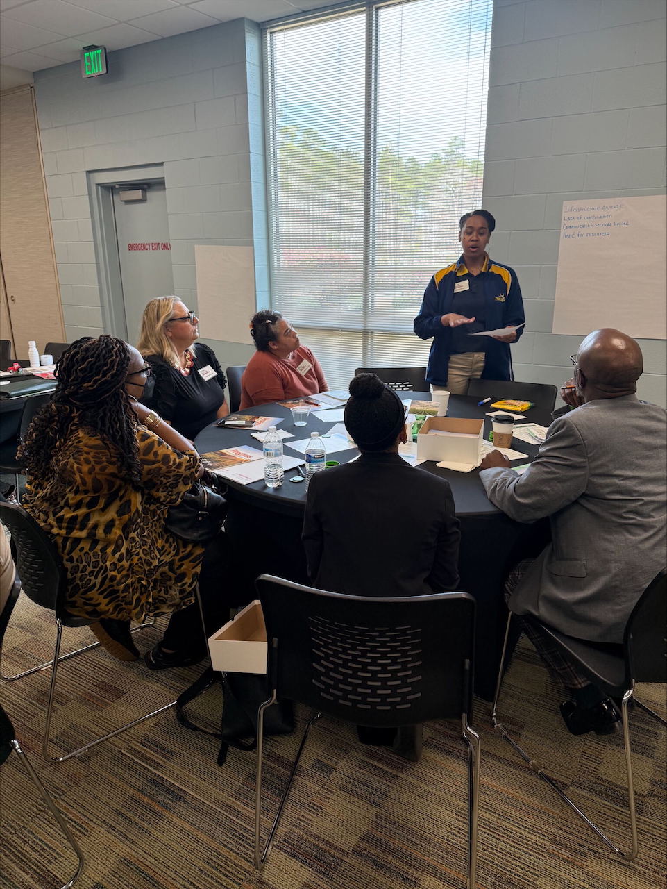Post post-disaster recovery group table facilitator